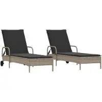 Syfax Sonnenliegen mit Auflagen 2 Stk. Hellgrau Poly Rattan