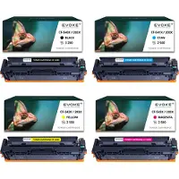 Evoke 4x Toner für HP Canon CF540X CRG054H CMYK = Schwarz + Blau + Rot + Gelb | Ersatz für Color LaserJet Pro M254nw M280nw M281fw