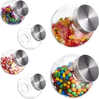 Relaxdays Bonbongläser 6x, 1,5 L, Vorratsgläser für Süßigkeiten, Aufbewahrungsgläser mit Edelstahl-Deckel, transparent