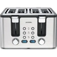 Arendo Toaster MANANA X2 für 4 Scheiben, 1750 W, 4 kurze Schlitze, 6 Bräunungsstufen, Auftaufunktion, LED-Restzeitanzeige, Brötchenaufsatz, Toastautomat, Edelstahl, silber