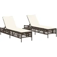 Syfax Sonnenliegen 2 Stk. mit Tisch Braun Poly Rattan