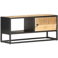 The Living Store TV-Schrank mit Geschnitzter Tür 90x30x40 cm Raues Mangoholz