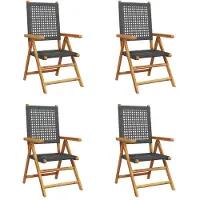 Syfax Klappstuhl Verstellbar 4 Stk. Schwarz Poly Rattan Massivholz