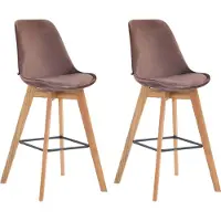 CLP 2er Set Barhocker Metz Mit Samtbezug I Thekenhocker Mit Eichenholzgestell Und Fußstütze I Barstuhl Mit Lehne, Farbe: grau, Gestellfarbe: natur