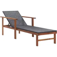 Syfax Sonnenliege Poly Rattan und Massivholz Akazie Schwarz