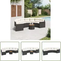 The Living Store Gartensofa mit Tisch und Kissen Halbrund Schwarz Poly-Rattan