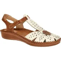 Pikolinos für Damen. 655-0841C1 Halboffene Lederschuhe mit Klettverschluß P. Vallarta weiß (39), 1 bis 3 cm, Schnalle, Lässig