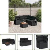 The Living Store 6-tlg. Garten-Sofagarnitur mit Kissen Schwarz Poly Rattan