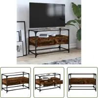 The Living Store TV-Schrank mit Glasplatte Räuchereiche 80x35x51cm Holzwerkstoff
