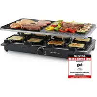 Emerio Gourmet-Steingrill – Raclette-Grill – 1400 W – 8 Personen – einstellbarer Thermostat – inkl. 8 Holzspatel & Pfännchen – RG-110035