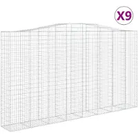 vidaXL Gabionen mit Hochbogen 9 Stk. 400x50x220/240cm Verzinktes Eisen