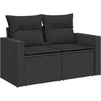 Syfax Gartensofa mit Kissen 2-Sitzer Schwarz Poly Rattan