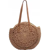 Edibazzar Strandtasche - groß und geräumig - Hit in diesem Sommer - runde Form - Stroh Raffiabast - Tasche mit Reißverschluss - dunkle Farbe