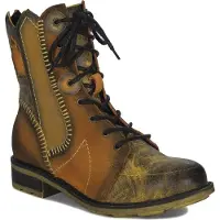 MACIEJKA Damen Stiefeletten aus Naturleder in Gelbtönen, geschnürt mit Reißverschluss und isoliertem Futter