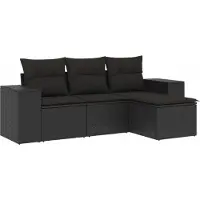 Syfax 4-tlg. Garten-Sofagarnitur mit Kissen Schwarz Poly Rattan