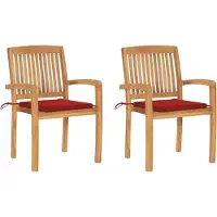Syfax Gartenstühle 2 Stk. mit Roten Kissen Massivholz Teak
