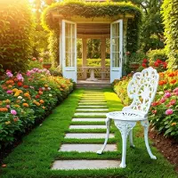 QLS Stuhl Gartenstuhl Gusseisen Balkonstuhl Retro Gartenmöbel Rund 85 cm 11017