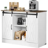Vevor Kaffeebarschrank 106 x 40 x 81,5 cm Bauernhaus-Kaffeebarschrank mit 3-stufigem Stauraum, Kaffeebartisch mit Scheunentoren, Sideboard-Buffetschrank für Wohnzimmer Eingangsbereich