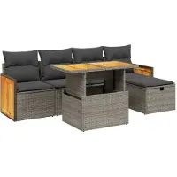 Syfax 6-tlg. Garten-Sofagarnitur mit Kissen Grau Poly Rattan