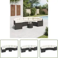 The Living Store Gartensofa mit Tisch und Kissen Halbrund Schwarz Poly-Rattan