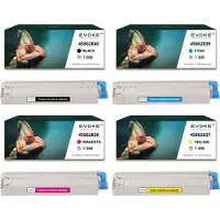 Evoke 4x Toner für OKI 45-853B 45862840 CMYK = Schwarz + Blau + Rot + Gelb | Ersatz für MC853 MC853dn MC873 MC873dn MC883