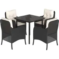 Syfax 5-tlg. Garten-Essgruppe mit Kissen Schwarz Poly Rattan