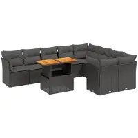 Syfax 10-tlg. Garten-Sofagarnitur mit Kissen Schwarz Poly Rattan