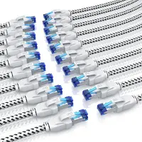 Primewire LAN-Kabel 20er Set CAT 8 Patchkabel 40 Gbit/s, Netzwerkkabel, S/FTP doppelt geschirmt, RJ45-Stecker, Baumwollummantelung, vergoldete Kontakte, 20 Stück, 1 m, weiß
