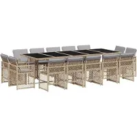 Syfax 15-tlg. Garten-Essgruppe mit Kissen Beigemischung Poly Rattan