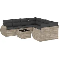 Syfax 9-tlg. Garten-Sofagarnitur mit Kissen Hellgrau Poly Rattan
