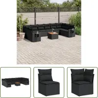 The Living Store 11-tlg. Garten-Sofagarnitur mit Kissen Schwarz Poly Rattan