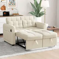 Merax 3-in-1 Schlafsofa – Zweisitzer Sofa mit Schlaffunktion & L-Form – Verstellbare Rückenlehne, USB-Anschluss, Stauraumtaschen – 142 x 85 cm