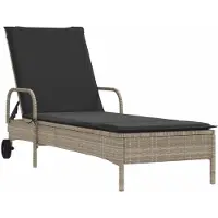 Syfax Sonnenliege mit Rollen und Auflage Hellgrau Poly Rattan