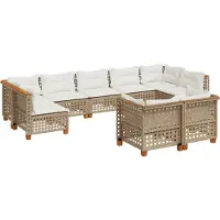 Syfax 9-tlg. Garten-Sofagarnitur mit Kissen Beige Poly Rattan