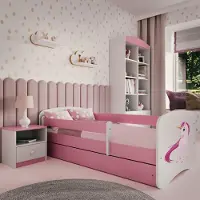 RAUMHIRSCH FURNITURE Kinderbett Jugendbett Einhorn 70x140, 80x160, 80x180 cm - Komplettset mit Matratze, Schublade & Rausfallschutz