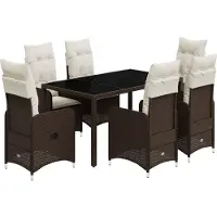 Syfax 7-tlg. Garten-Bistro-Set mit Kissen Braun Poly Rattan