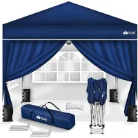 Tillvex Pavillon 3x3m Blau - mit 4 Seitenteilen wasserdicht | Pop-Up Faltpavillon höhenverstellbar | Gartenzelt UV Schutz 50+ | Partyzelt mit Tasche für Garten
