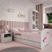 RAUMHIRSCH FURNITURE Kinderbett Jugendbett Einhorn 70x140, 80x160, 80x180 cm - Komplettset mit Matratze, Schublade & Rausfallschutz