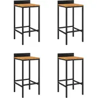 Syfax Barhocker 4 Stk. Schwarz Poly Rattan und Massivholz Akazie