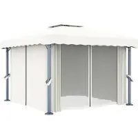 Syfax Pavillon mit Vorhang 3x3 m Cremeweiß Aluminium