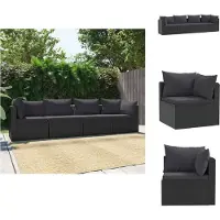 vidaXL 4-tlg. Garten-Sofagarnitur mit Auflagen Poly Rattan Schwarz - Gartensofaelemente