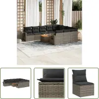 The Living Store 11-tlg. Garten-Sofagarnitur mit Kissen Schwarz Poly Rattan