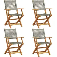 Syfax Gartenstühle 4 Stk. Klappbar Grau Poly Rattan & Massivholz