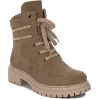 Rieker Damen Stiefel Beige mit niedrigem Plateau, geschnürt, Reißverschluss, 5 cm Absatz