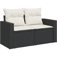 Syfax Gartensofa mit Kissen 2-Sitzer Schwarz Poly Rattan