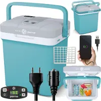 Peme Essential 23L Elektrische Kühlbox 12V 230V - Thermoelektrische Kühltasche Auto Camping Mini Kühlschrank Warmhaltebox USB ECO Tragbar Reise Türkis