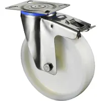 BS Rollen Lenkrolle A90 mit Totalfeststeller Durchmesser 100mm Tragfähigkeit 120kg Kunststoff-Rad weiß Platte 95x80mm - H120.A90.100
