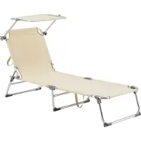 En.casa Sonnenliege ‘Legorreta’ mit Sonnendach verstellbar Aluminiumgestell 189 x 57 x 28 cm Beige