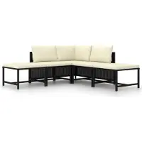 The Living Store 5-tlg. Garten-Sofagarnitur mit Auflagen Schwarz Poly Rattan
