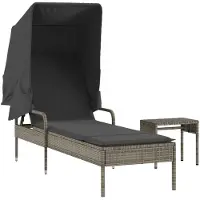 Syfax Sonnenliege mit Dach und Tisch Grau Poly Rattan